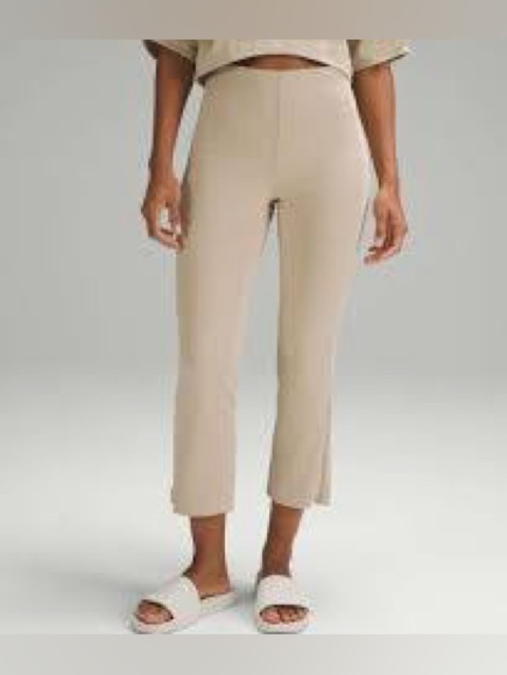 LULULEMON Ribbed Softstream Zip Leg Hi-rise Cropped pants size 14 | Bone